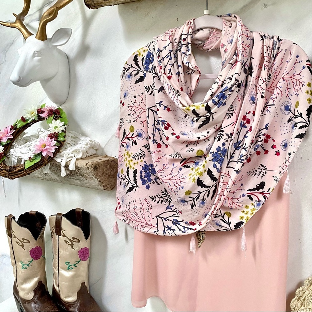 Blush floral boho scarf/wrap/shawl  w shabby chic prairie gardenia vibe